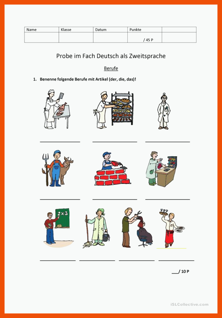 Probe Berufe und Futur - Deutsch Daf Arbeitsblatter für berufe kindergarten arbeitsblatt