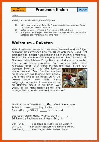 18 Pronomen Arbeitsblätter Mit Lösungen - Allgemeine Arbeitsblätter