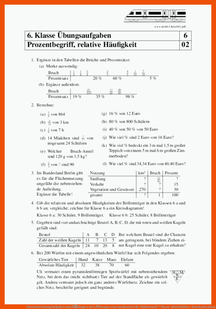 Prozentrechnung Aufgaben und Ãbungen mit LÃ¶sungen zum Ausdrucken für mathematik 7 klasse arbeitsblätter zum ausdrucken