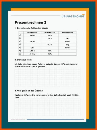 Prozentrechnen Im Kopf Arbeitsblatt