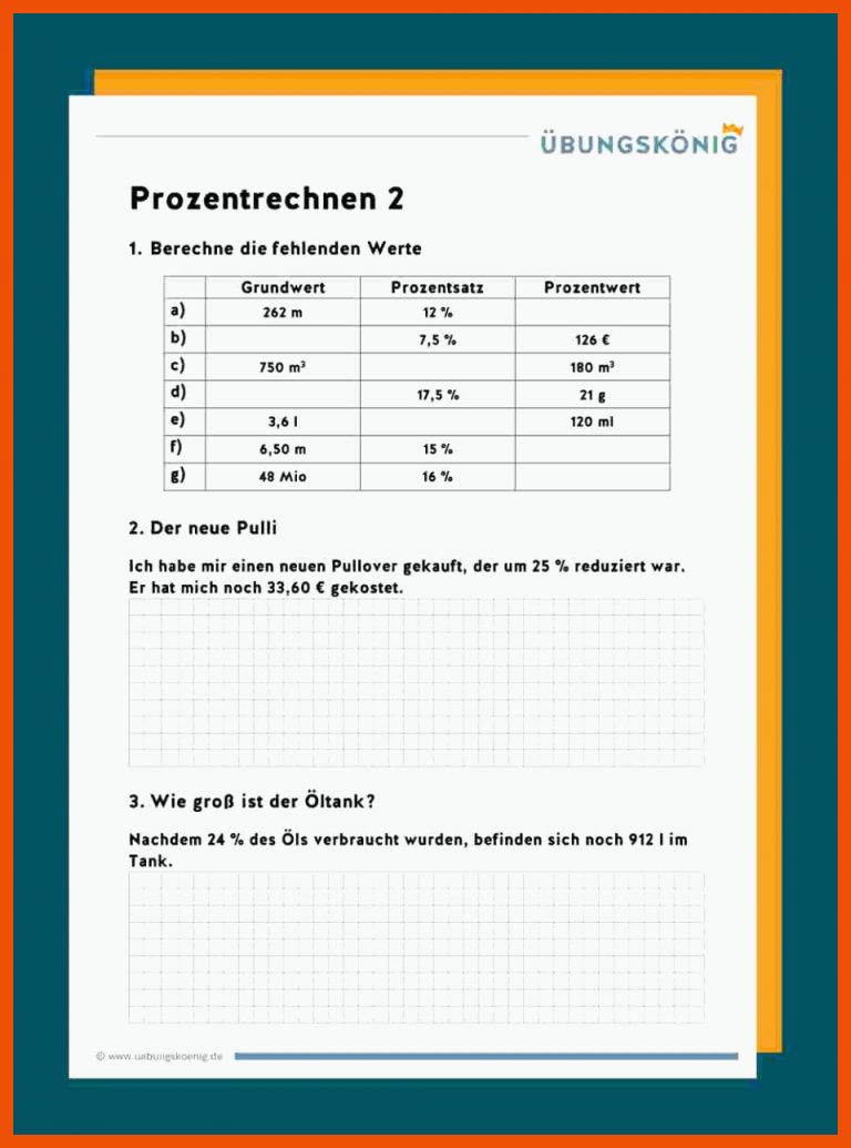 Prozentrechnung - Mathe für prozentrechnen im kopf arbeitsblatt