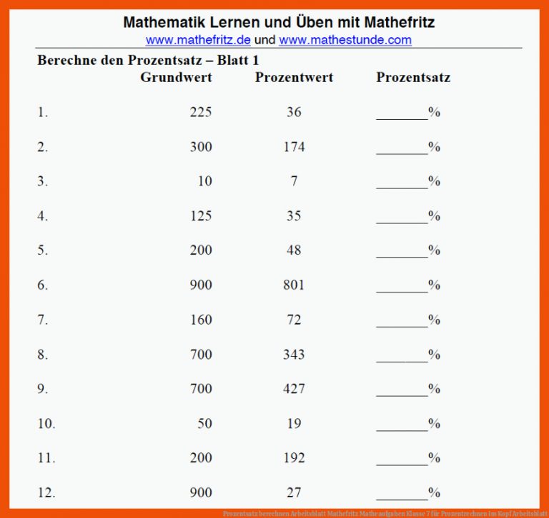 Prozentsatz berechnen Arbeitsblatt |Mathefritz Matheaufgaben Klasse 7 für prozentrechnen im kopf arbeitsblatt