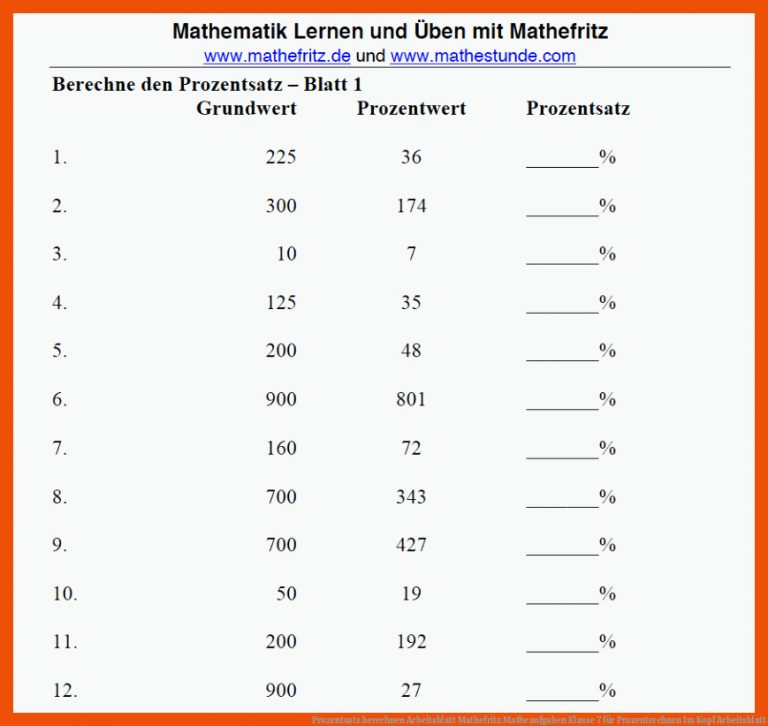 Prozentsatz Berechnen Arbeitsblatt Mathefritz Matheaufgaben Klasse 7 Fuer Prozentrechnen Im Kopf Arbeitsblatt