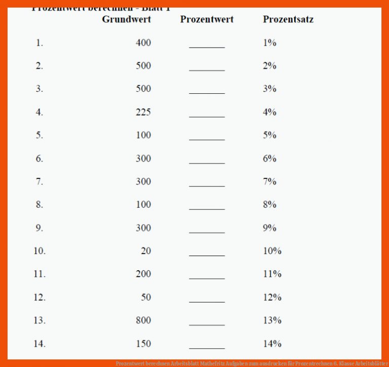 Prozentwert berechnen Arbeitsblatt |Mathefritz Aufgaben zum ausdrucken für prozentrechnen 6. klasse arbeitsblätter