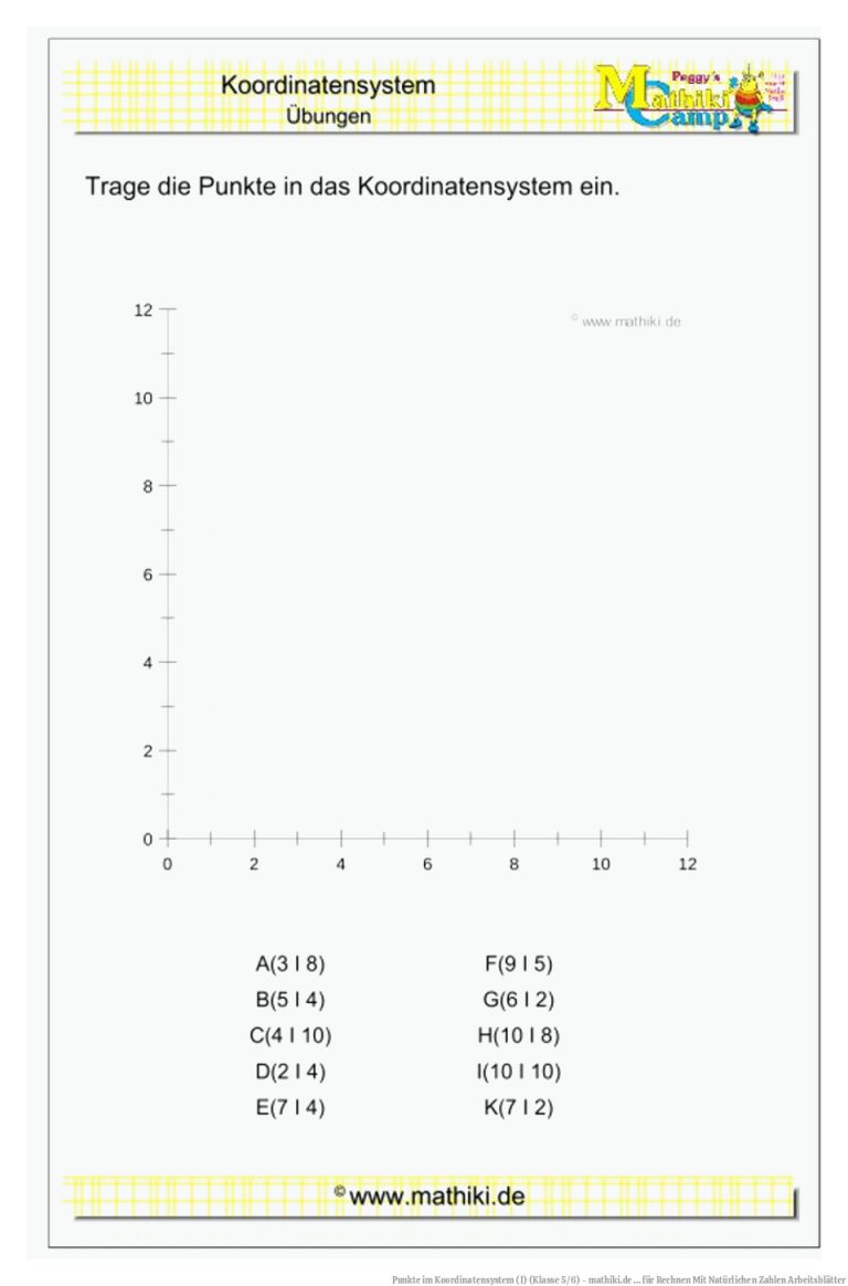 Punkte im Koordinatensystem (I) (Klasse 5/6) - mathiki.de ... für Rechnen Mit Natürlichen Zahlen Arbeitsblätter