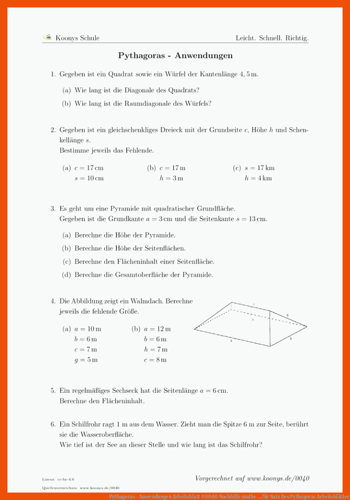Pythagoras - Anwendungen | Arbeitsblatt #0040 | Nachhilfe mathe ... für satz des pythagoras arbeitsblätter
