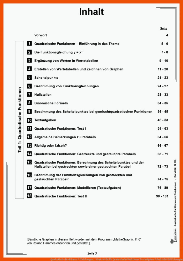 Quadratische Funktionen & Gleichungen ... kinderleicht für quadratische funktionen textaufgaben arbeitsblatt mit lösungen