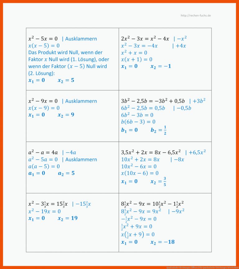 Quadratische Gleichungen lÃ¶sen 2 für quadratische gleichungen arbeitsblatt