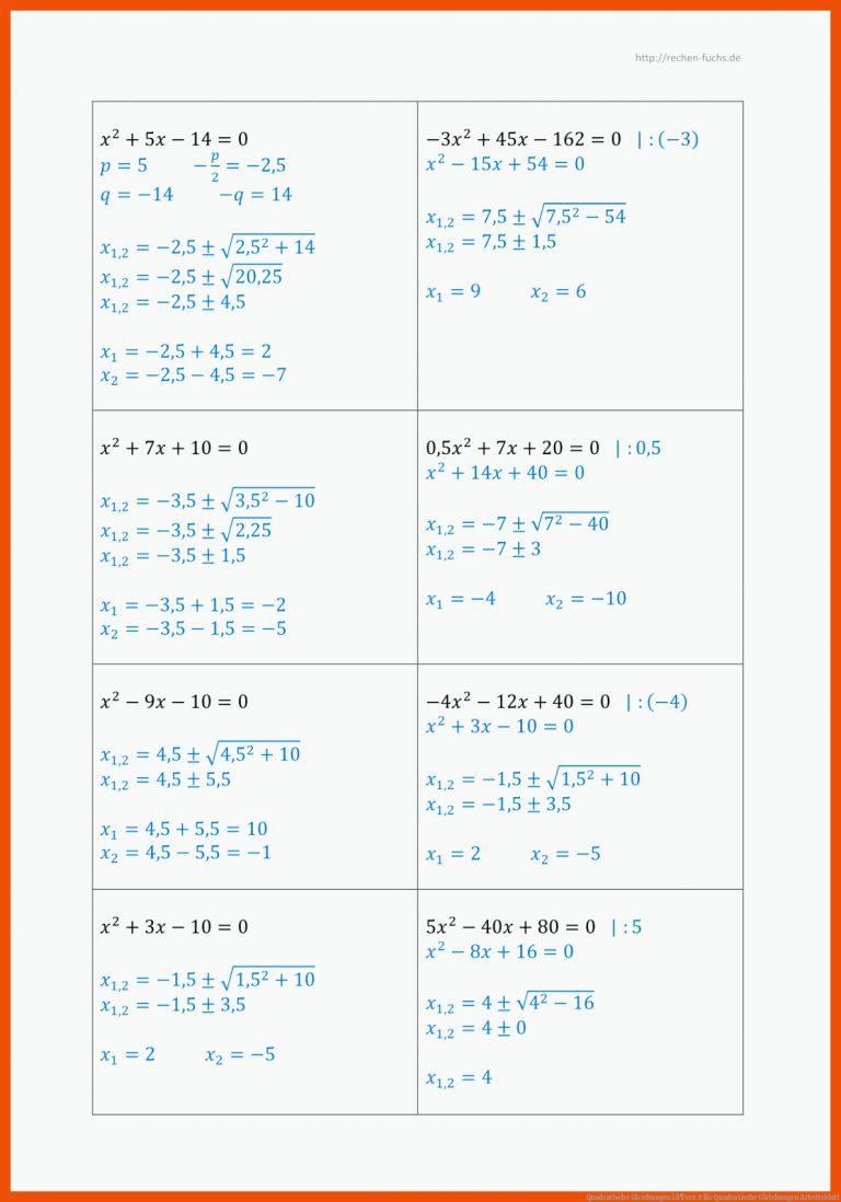 Quadratische Gleichungen lÃ¶sen 3 für quadratische gleichungen arbeitsblatt