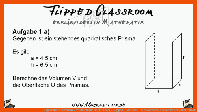Quadratisches Prisma - Volumen und OberflÃ¤che - Flipped Classroom ... für oberflächeninhalt prisma arbeitsblatt