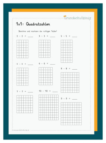 12 Quadratzahlen Bis 20 Arbeitsblatt