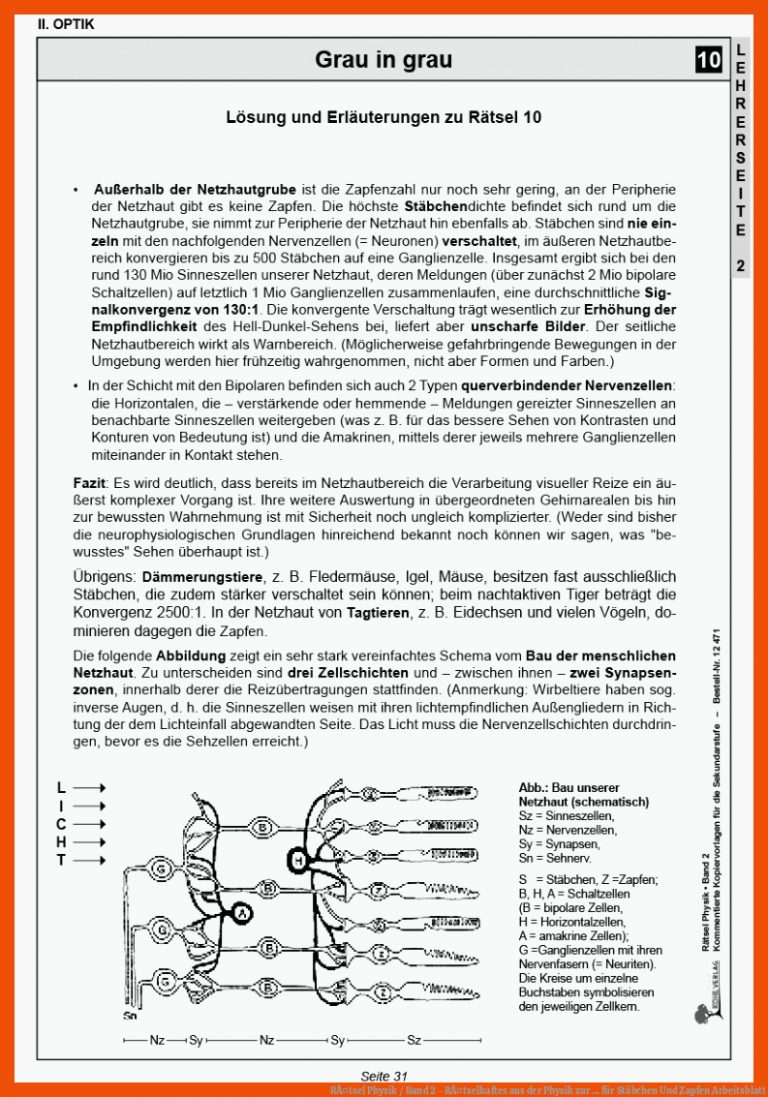 RÃ¤tsel Physik / Band 2 - RÃ¤tselhaftes aus der Physik zur ... für stäbchen und zapfen arbeitsblatt