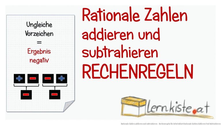 Rationale Zahlen addieren und subtrahieren - Rechenregeln für Arbeitsblatt Rationale Zahlen Addieren Und Subtrahieren