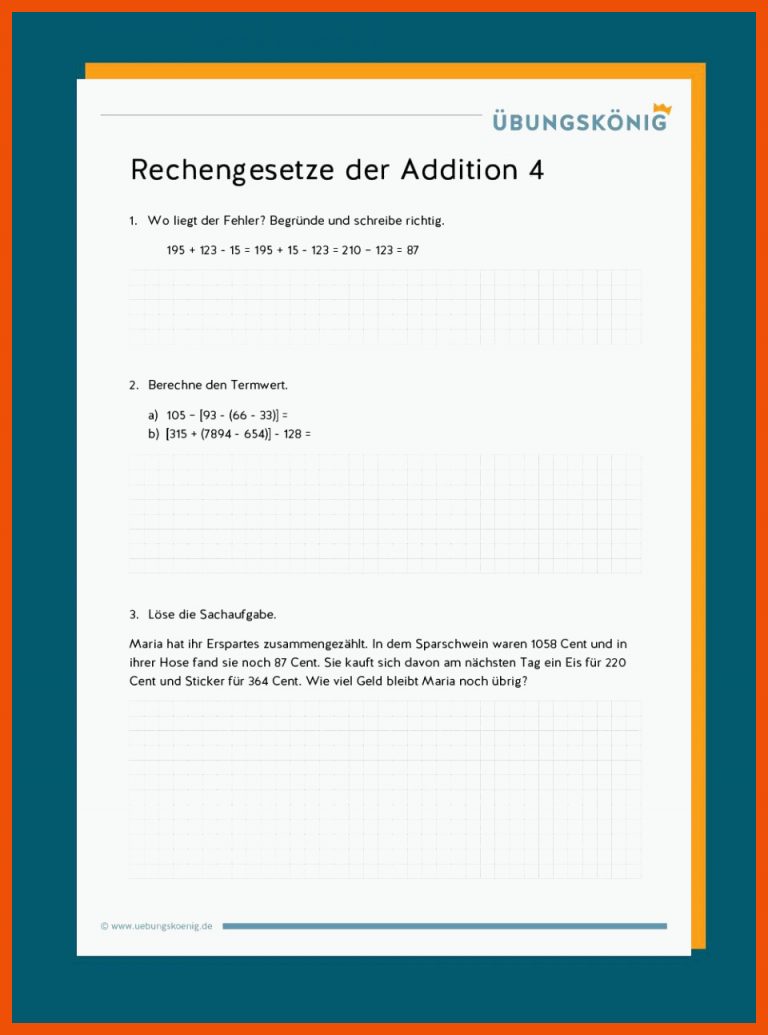 Rechengesetze der Addition / Rechnen mit Klammern für rechengesetze klasse 5 arbeitsblatt pdf