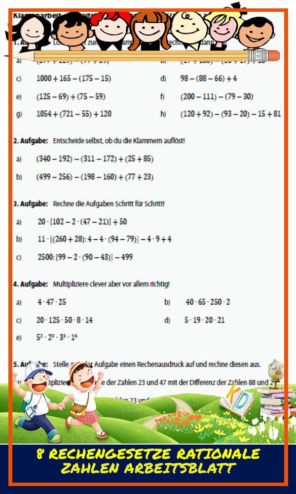 8 Rechengesetze Rationale Zahlen Arbeitsblatt