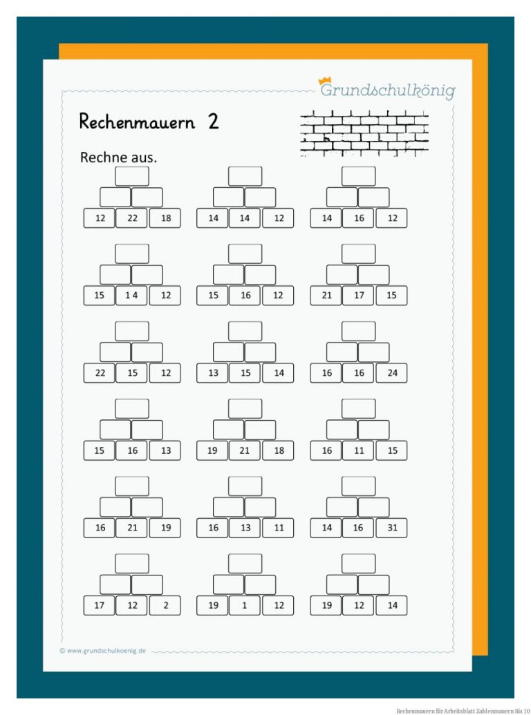 Rechenmauern Fuer Arbeitsblatt Zahlenmauern Bis 10