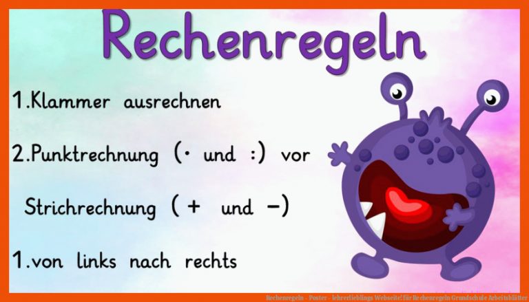 Rechenregeln - Poster - lehrerlieblings Webseite! für rechenregeln grundschule arbeitsblätter