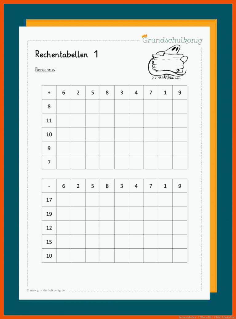 Rechentabellen - 1. Klasse für 1 1 tafel arbeitsblatt