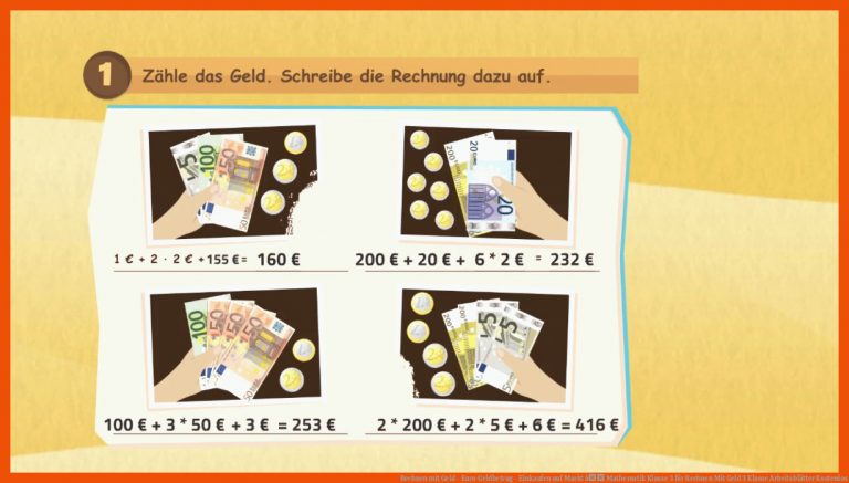 Rechnen mit Geld - Euro Geldbetrag - Einkaufen auf Markt â Mathematik Klasse 3 für rechnen mit geld 3 klasse arbeitsblätter kostenlos