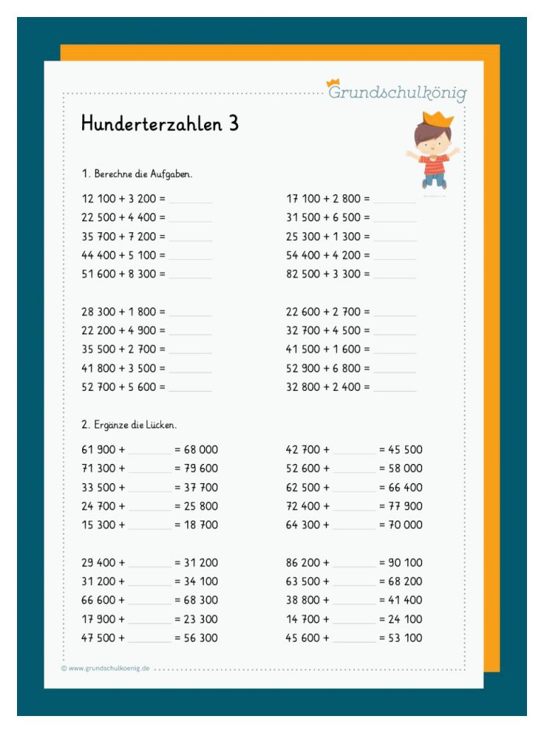 Rechnen Mit Hunderterzahlen Im Zahlenraum 100 000 Fuer Zahlenraum 100 000 Arbeitsblätter