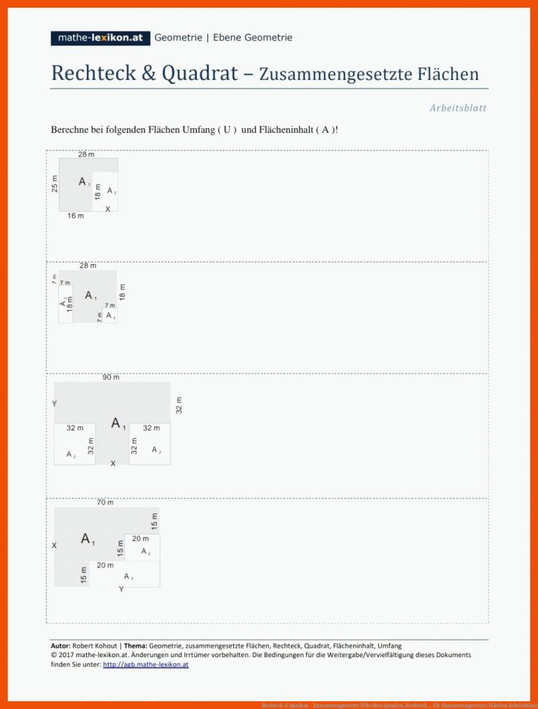 Rechteck & Quadrat - Zusammengesetzte FlÃ¤chen Quadrat, Rechteck ... Fuer Zusammengesetzte Flächen Arbeitsblatt