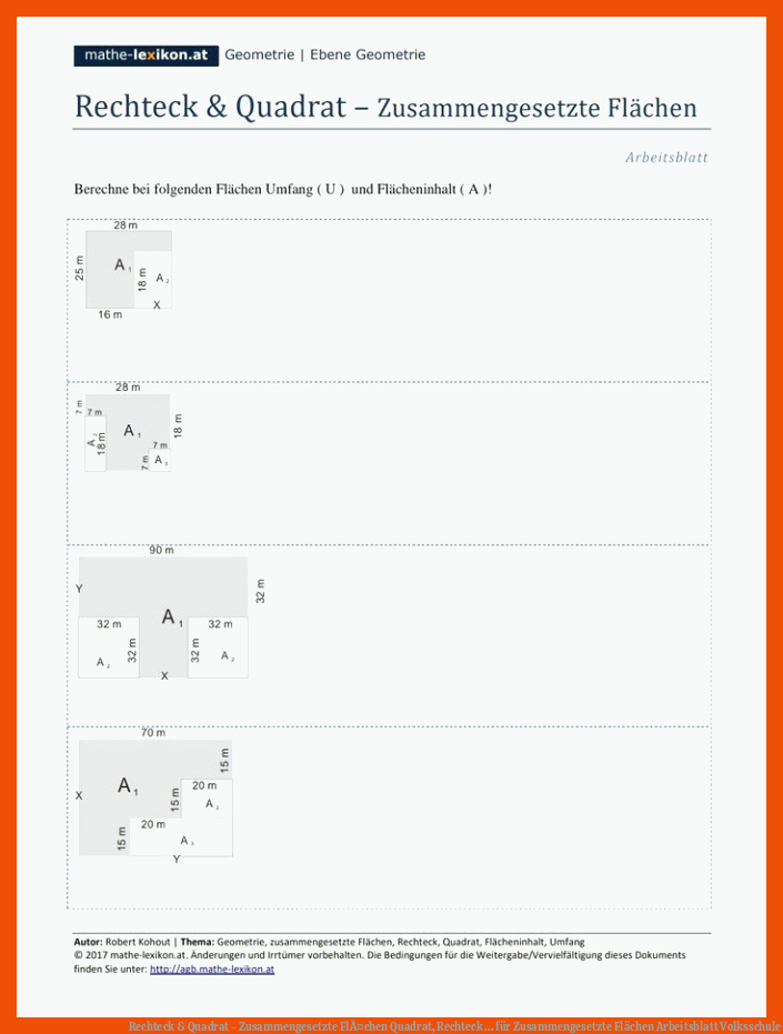 Rechteck & Quadrat - Zusammengesetzte FlÃ¤chen | Quadrat, Rechteck ... für zusammengesetzte flächen arbeitsblatt volksschule