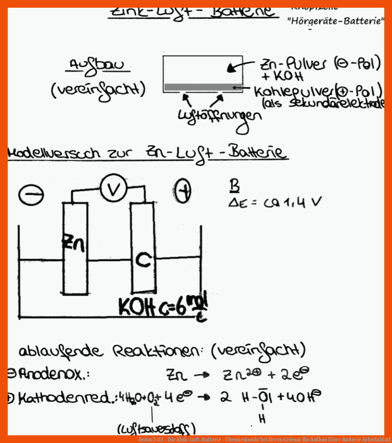 Redox3 03 - Die Zink-Luft-Batterie - Chemiestunde bei Herrn Griesar für aufbau einer batterie arbeitsblatt