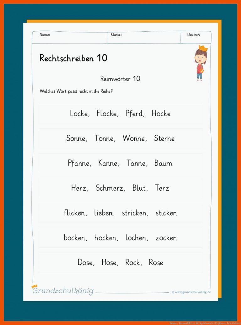 Reime / ReimwÃ¶rter für sprichwörter ergänzen arbeitsblatt