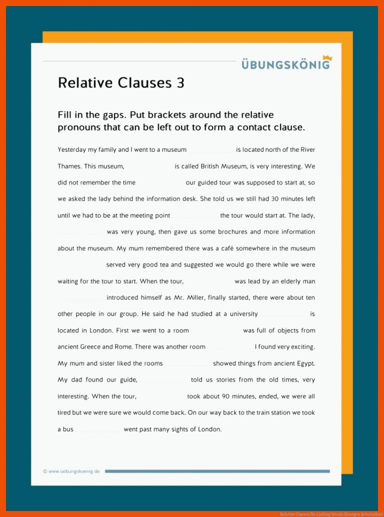 Relative Clauses für linking words übungen arbeitsblatt