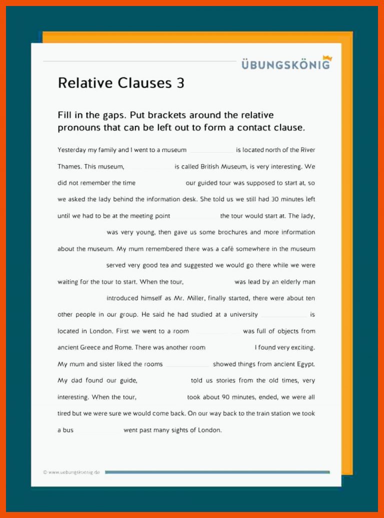 Relative Clauses / RelativsÃ¤tze - Englisch für englisch übungen relativpronomen arbeitsblätter