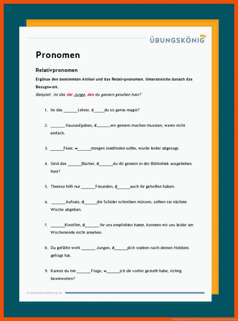 Relativpronomen für präpositionen spanisch arbeitsblatt
