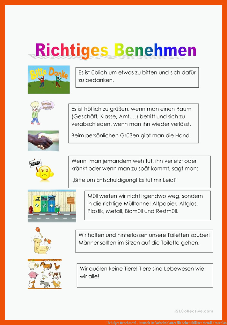Richtiges Benehmen! - Deutsch Daf Arbeitsblatter für arbeitsblätter metall kostenlos