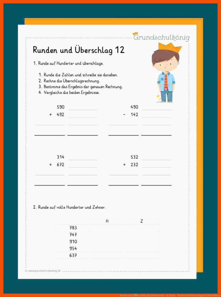Runden und Ãberschlag für mathematik - 4. klasse - runden und überschlagen arbeitsblätter