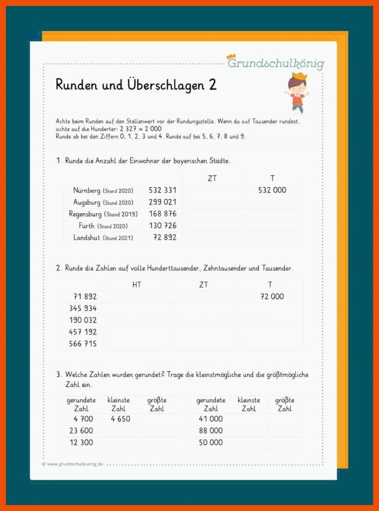 Runden und Ãberschlag: Gemischte Aufgaben für mathematik - 4. klasse - runden und überschlagen arbeitsblätter