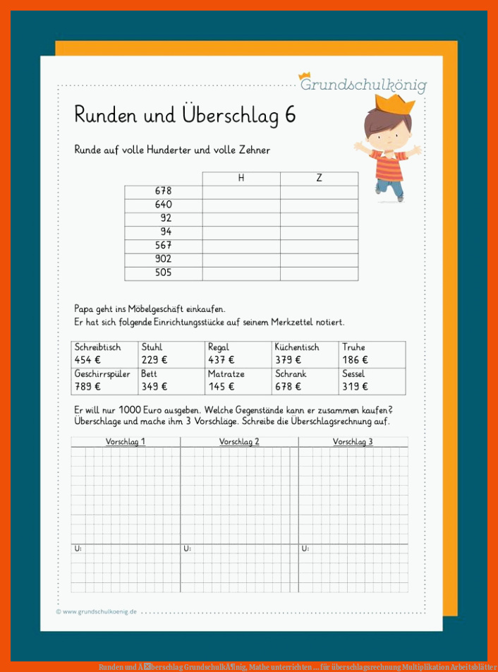 Runden und Ãberschlag | GrundschulkÃ¶nig, Mathe unterrichten ... für überschlagsrechnung multiplikation arbeitsblätter