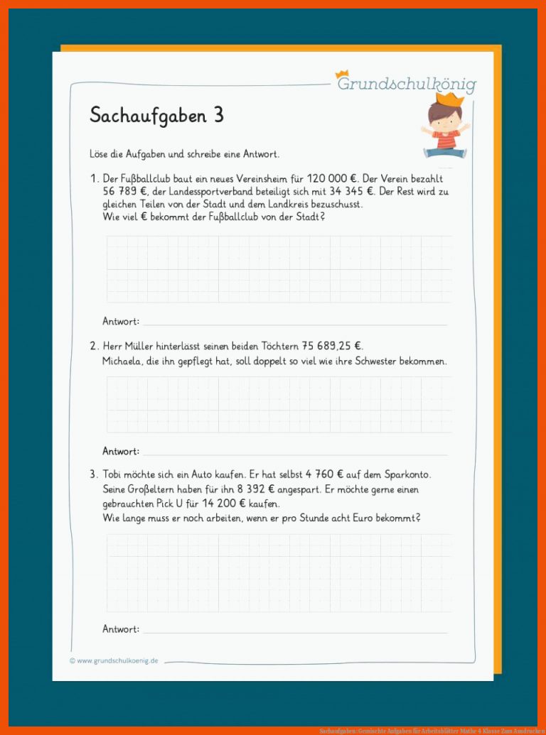 Sachaufgaben: Gemischte Aufgaben für arbeitsblätter mathe 4 klasse zum ausdrucken