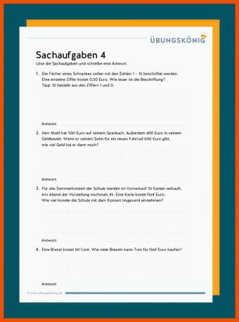 Mathe Sachaufgaben 4 Klasse Arbeitsblatt