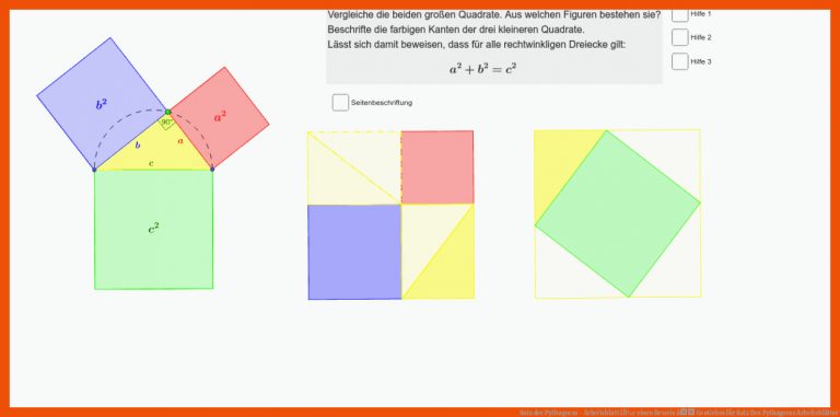 Satz des Pythagoras - Arbeitsblatt fÃ¼r einen Beweis â GeoGebra für satz des pythagoras arbeitsblätter