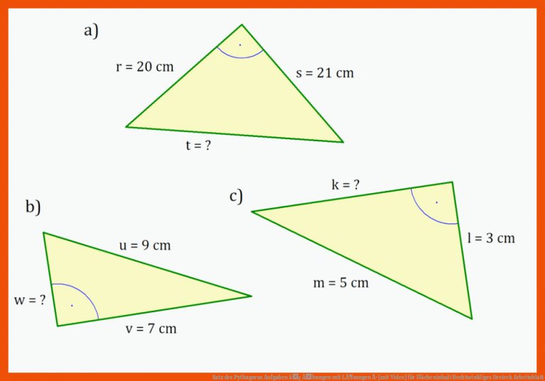 Satz des Pythagoras Aufgaben â¢ Ãbungen mit LÃ¶sungen Â· [mit Video] für flächeninhalt rechtwinkliges dreieck arbeitsblatt