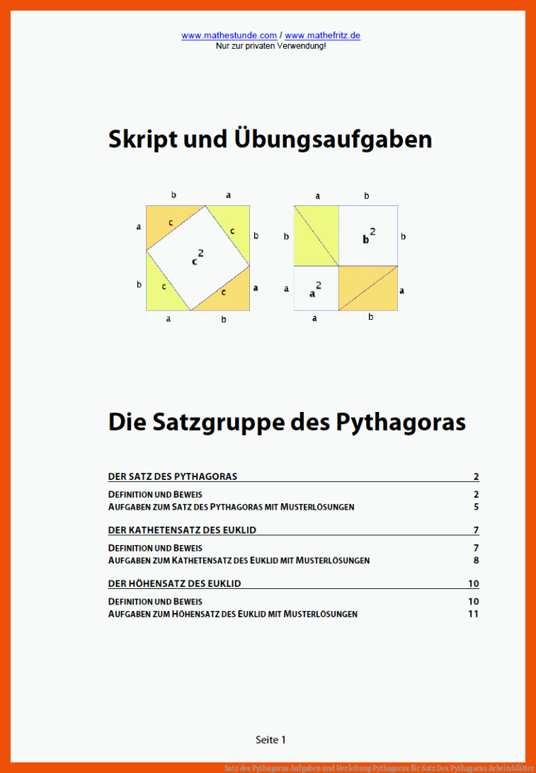 Satz des Pythagoras | Aufgaben und Herleitung Pythagoras für satz des pythagoras arbeitsblätter