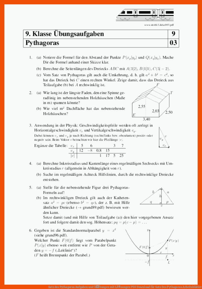 Satz des Pythagoras Aufgaben und Ãbungen mit LÃ¶sungen | PDF Download für satz des pythagoras arbeitsblätter