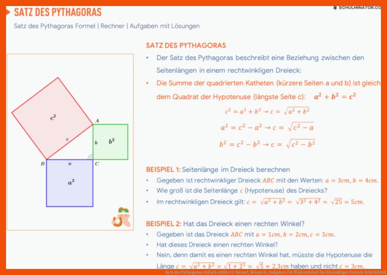 Satz des Pythagoras einfach erklÃ¤rt: Formel, Beispiele, Aufgaben für flächeninhalt rechtwinkliges dreieck arbeitsblatt