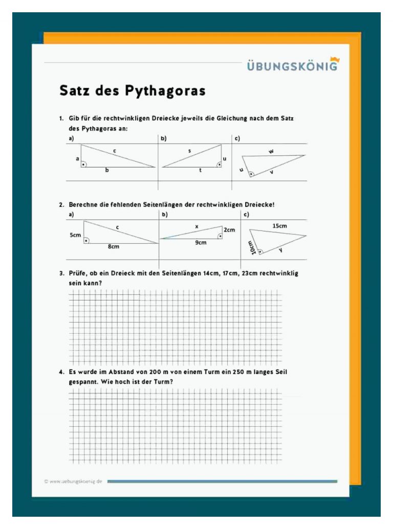 Satz Des Pythagoras Fuer Pythagoreische Zahlentripel Arbeitsblatt