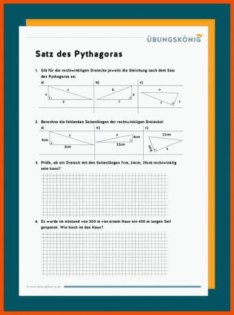19 Satz Des Pythagoras Arbeitsblätter