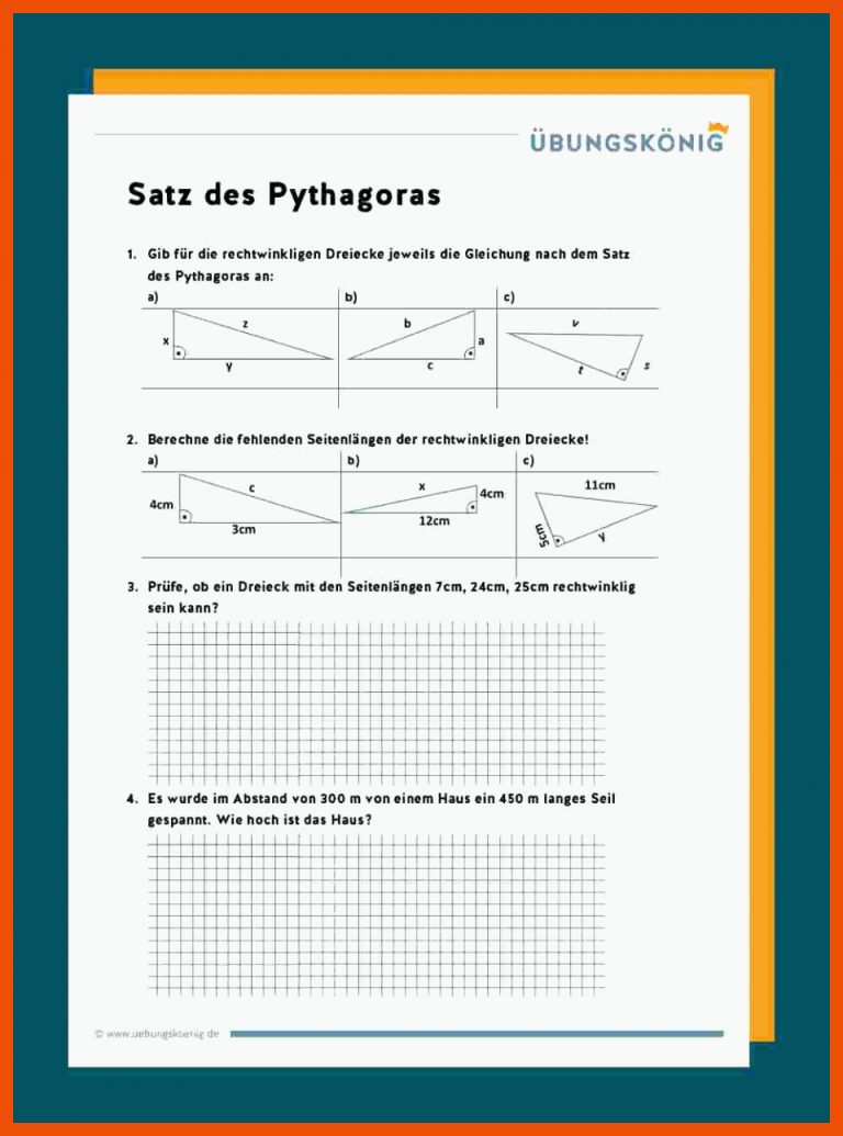 Satz des Pythagoras für satz des pythagoras arbeitsblätter