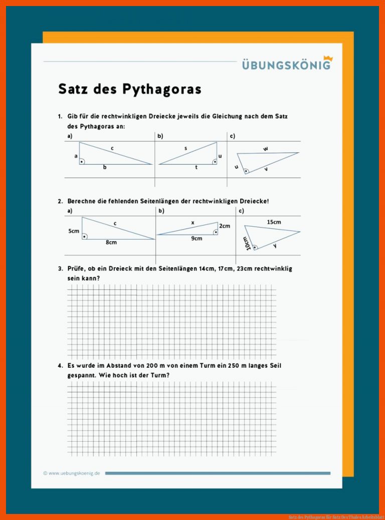 Satz Des Pythagoras Fuer Satz Des Thales Arbeitsblatt