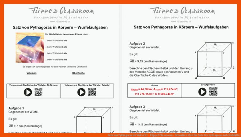 Satz von Pythagoras im WÃ¼rfel - Flipped Classroom - Sebastian Stoll für satz des pythagoras arbeitsblätter