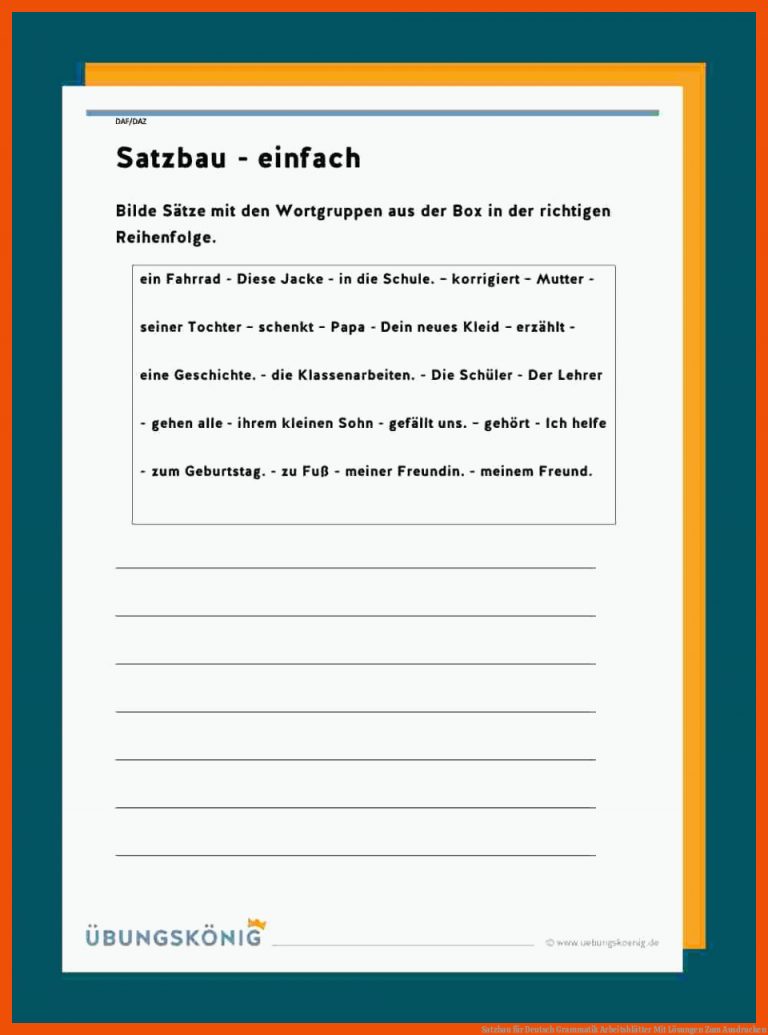Satzbau für deutsch grammatik arbeitsblätter mit lösungen zum ausdrucken