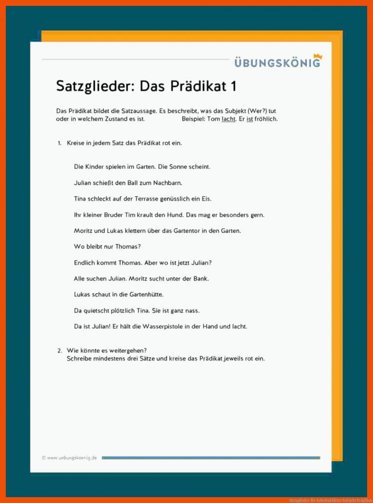 Satzglieder Fuer Arbeitsblätter Subjekt Prädikat