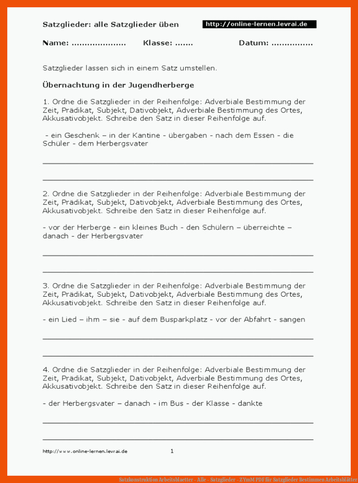 Satzkonstruktion Arbeitsblaetter - Alle - Satzglieder - ZYmM | PDF für satzglieder bestimmen arbeitsblätter
